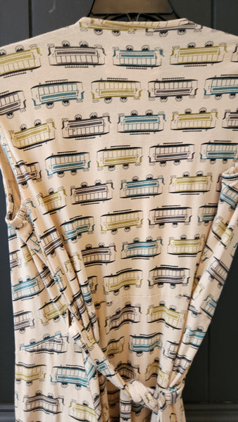 Effie's Heart Sleeveless Wrap Dress with Vintage Train Car Pattern
