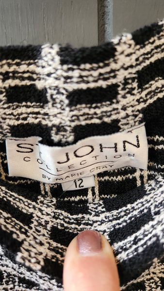 St. John Black and White Check Knit Skirt