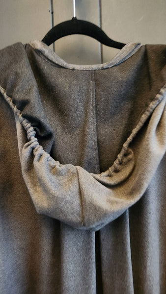 Samuel Dong Ruffle Front Gray and Black Fleece Coat