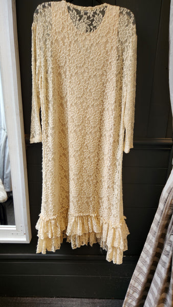 Spirit and Soul 2 Piece Lace topper over Sleeveless Cream Dress