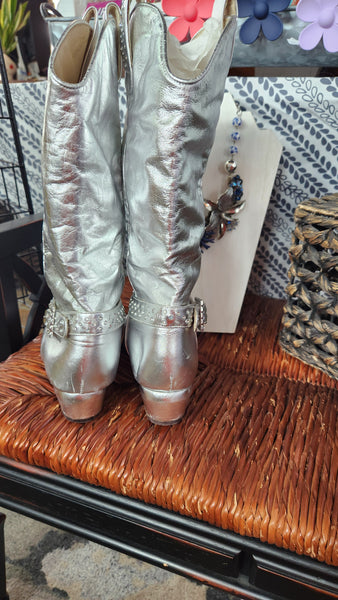 Metallic Silver Western Boots