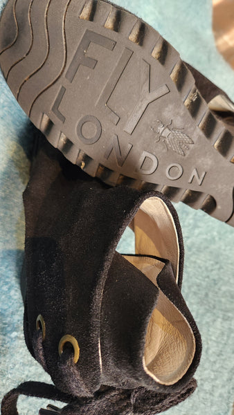 Fly London Black Suede Wedge Shoes