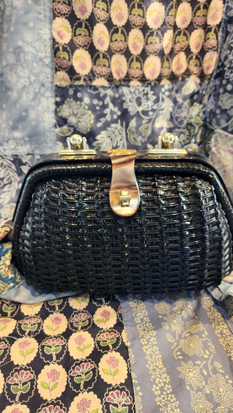 Vintage Black Wicker Purse
