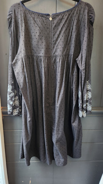 Odd Molly Boho Black Eyelet dress with Smocking and Embroidery