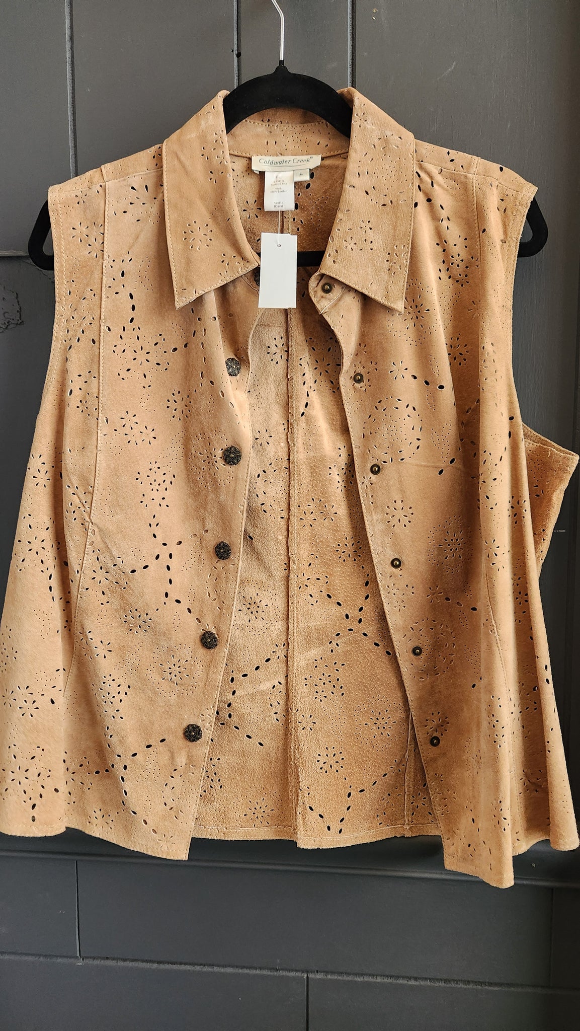 Coldwater Creek Suede Tan Vest with Cut outs