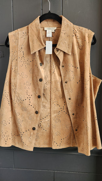 Coldwater Creek Suede Tan Vest with Cut outs