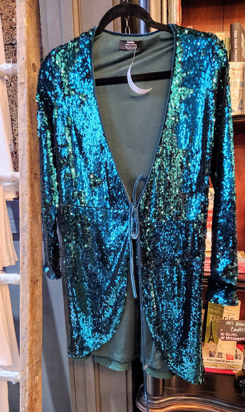 Bershka Blue Green Sequin Wrap  Top/Jacket
