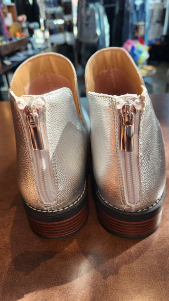 Lands End Leather Metallic Silver Ankle Boots