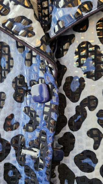 Clara S Blue Sparkle Leopard Print Blazer