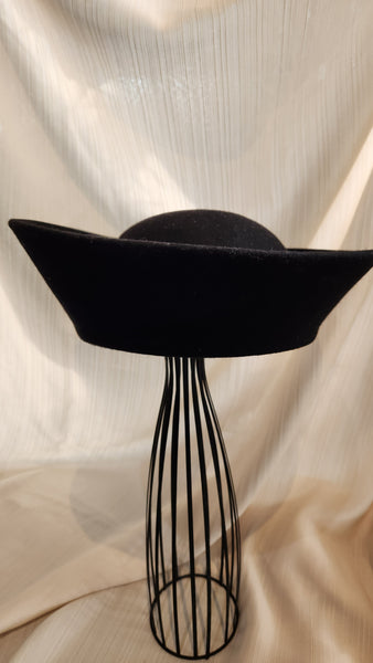 Black Felted wool Hat with peaked brim and gold ribbon embellishment