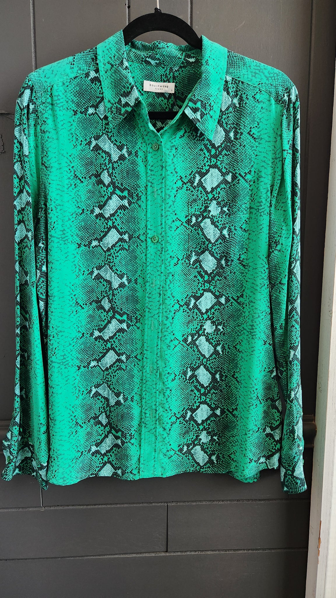 Equipment Green Silk Snakeskin Print Top