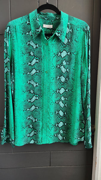Equipment Green Silk Snakeskin Print Top
