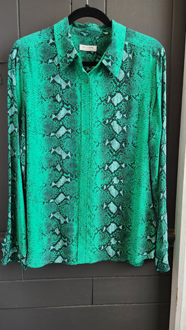 Equipment Green Silk Snakeskin Print Top