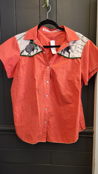 Ellie Monster Short Sleeved Orange Western Shirt