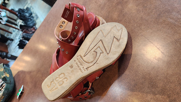 A.S. 98 Dark Red Leather Strappy Sandals