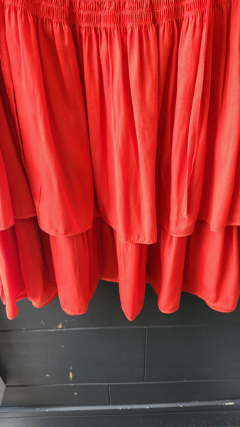 Joie Smocked Waist Bright Orange Tiered Dress