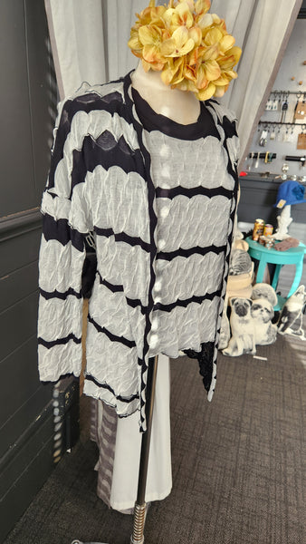 Yeohlee Black and White Crinkle Cardigan