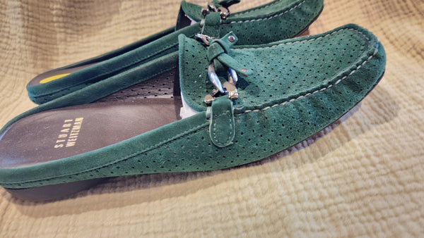 Stuart Weitzman Green Suede Loafer Mules