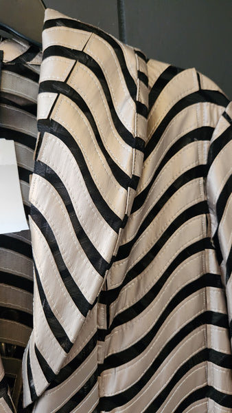 IC Shiny Taupe and Mesh Black Striped Blazer