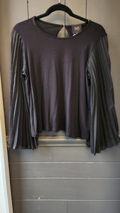 W 5 Black top with Pleated Black Sheer Sleeves