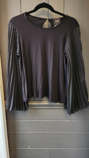 W 5 Black top with Pleated Black Sheer Sleeves