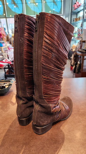Freebird Leather Boots with Laser Cut Stripes of Leather