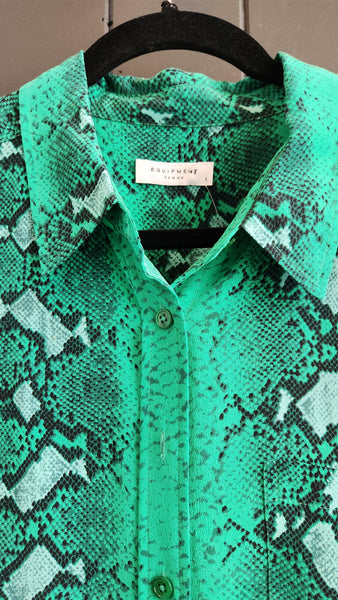 Equipment Green Silk Snakeskin Print Top