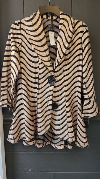 IC Shiny Taupe and Mesh Black Striped Blazer