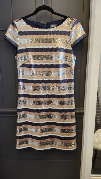 Vince Camuto Cap Sleeve Striped Sequin Dress