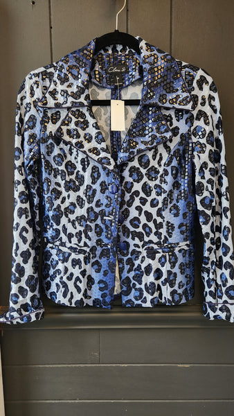 Clara S Blue Sparkle Leopard Print Blazer