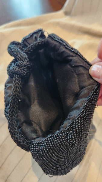 Black Flower Bell Beaded Crossbody Purse
