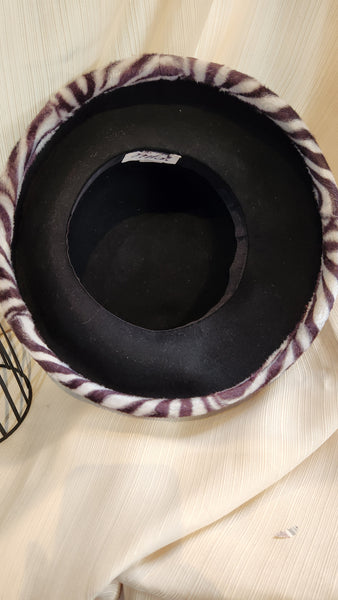 Ellie black felted wool Hat with faux fur zebra trim