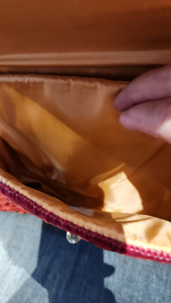 Vintage Carpet Bag Purse with Gold Chain Handle