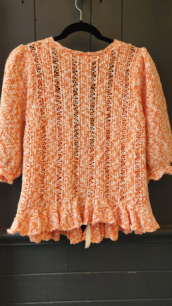 Free People Orange and White Crocheted Cardigan Sweater