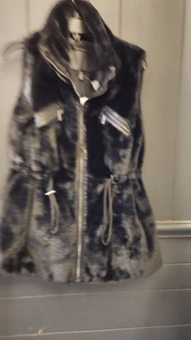 White House Black Market Faux Fur Black Vest