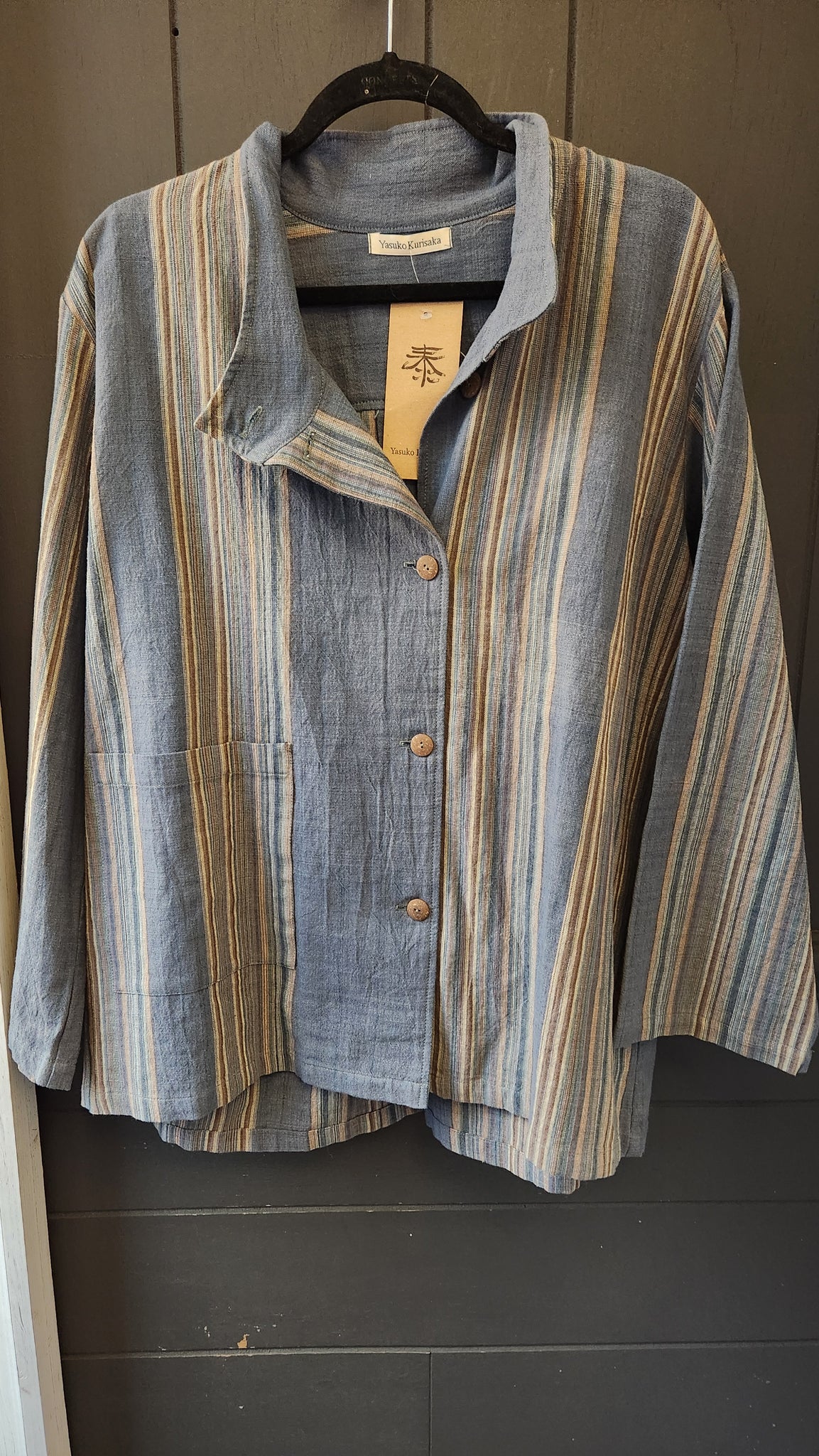 Yasuko Kurisaka Handwoven Blue Stripe Blazer Top