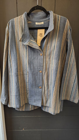Yasuko Kurisaka Handwoven Blue Stripe Blazer Top