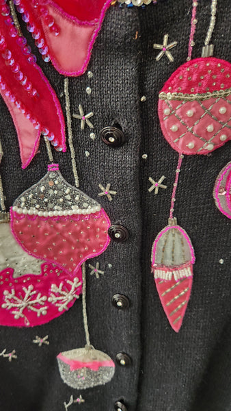 Vintage Cardigan Sweater with Christmas Ornament detail