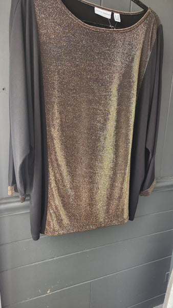 Susan Graver Two Tone Black and Gold Top