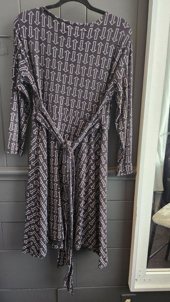 Effie's Heart Long Sleeve Faux Wrap Black Dress with Arrow Motif