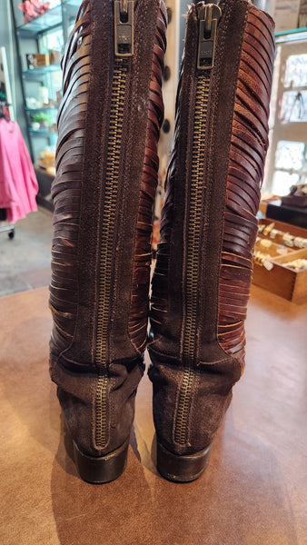 Freebird Leather Boots with Laser Cut Stripes of Leather