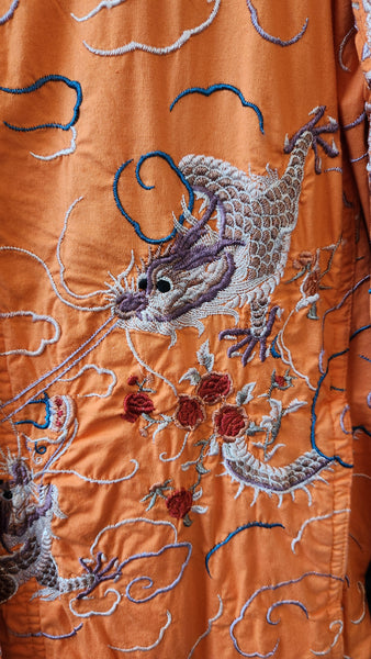 Johnny Was Embroidered Orange Orient Dragon Long Coat Duster
