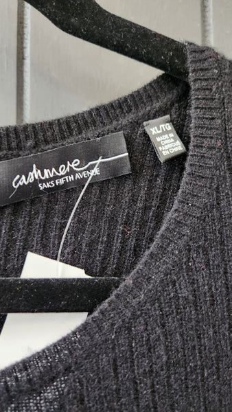 Saks 5th Avenue Black Ribbed Cashmere Sweater