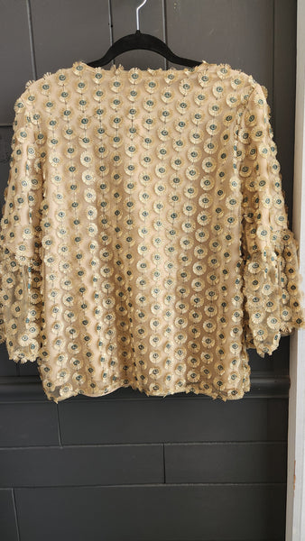 Calvin Klein 3/4 bell sleeve Gold Medallions Top