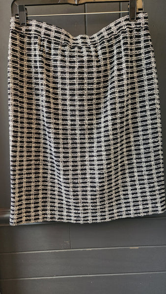 St. John Black and White Check Knit Skirt