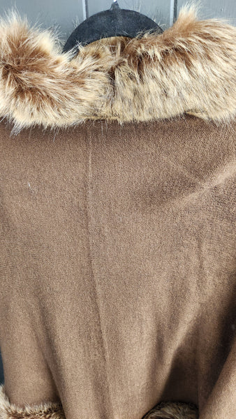 Faux Fur Light Brown Poncho