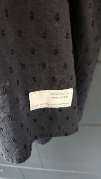 Odd Molly Boho Black Eyelet dress with Smocking and Embroidery