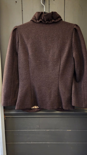 Elevenses Brown Ruffle Collar Wool Blend Blazer