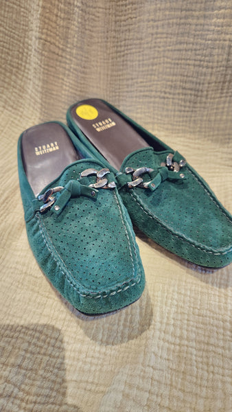 Stuart Weitzman Green Suede Loafer Mules