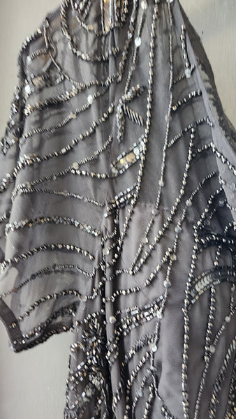 Ashley Lauren Black Short Sleeve Beaded Gown